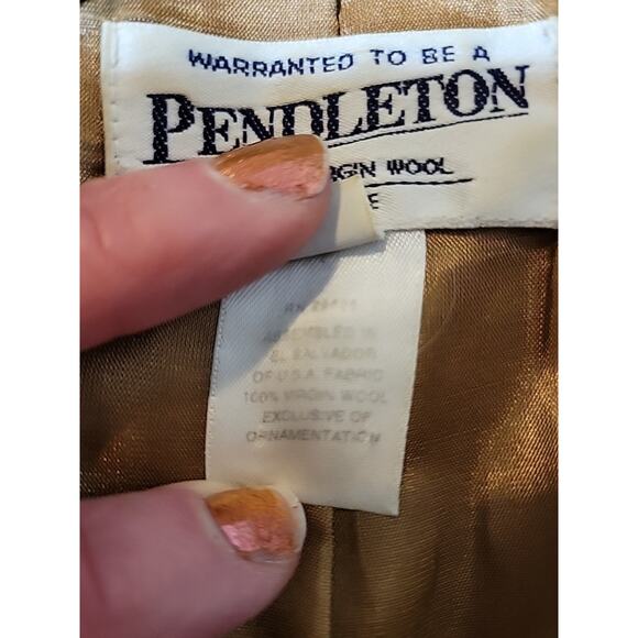Petite Pendleton Blazer Jacket Women Sz 14 100% Virgin Wool Leather Accents - Picture 9 of 10